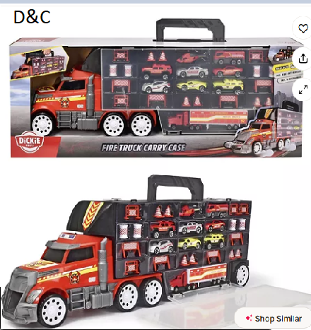 Dickie Toys 9 Die-Cast Cars & Road Accessories Transporter Fire Truck Carry Case
