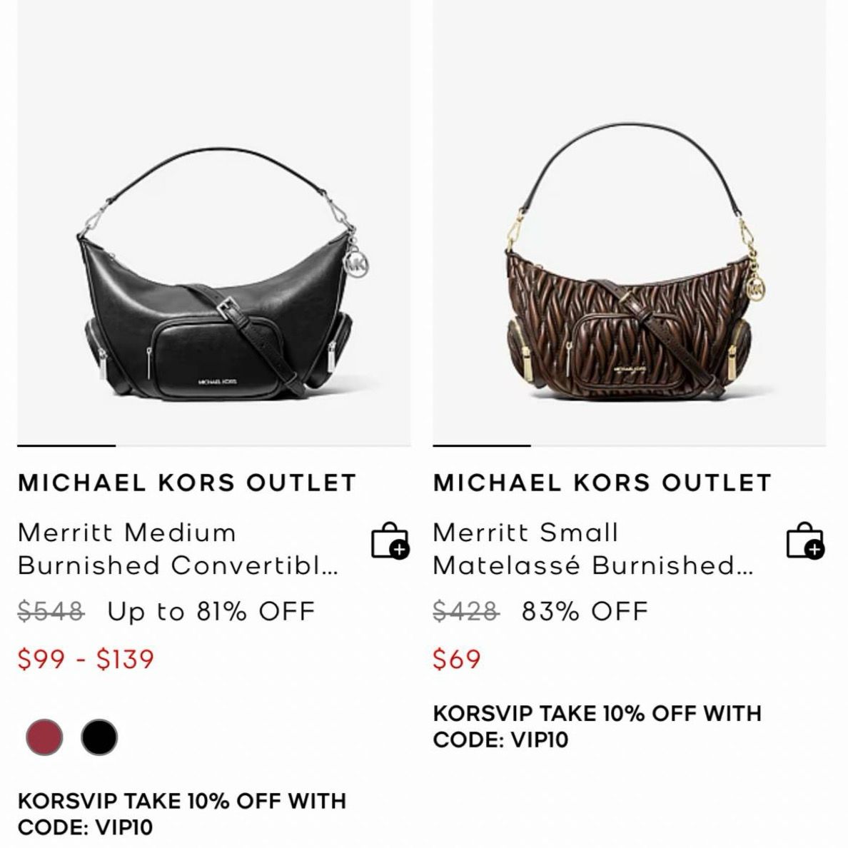 Up to 80% off Merritt Michael Kors Bags!Log in for another 10% off with code VIP10