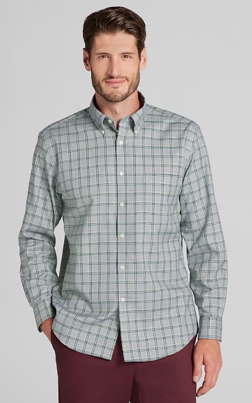 Traveler® Tailored Fit Non-Iron Tartan Check Button Up Shirt