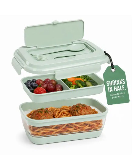 CHEFSPOT – Collapsible Bento Lunch Box 41 oz with Utensils, Silicone, Leak-Proof – Sage