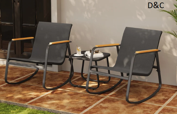 3-Piece Outdoor Rocking Patio Set with Solid Wood Armrests & Coffee Table