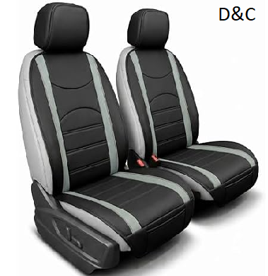 FH Group Car Seat Covers Front Set Gray Black Faux Leather Car Seat Cushions