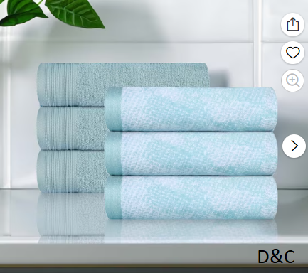 Superior Cotton Solid and Marble Hand Towel Set of 6, Cyan