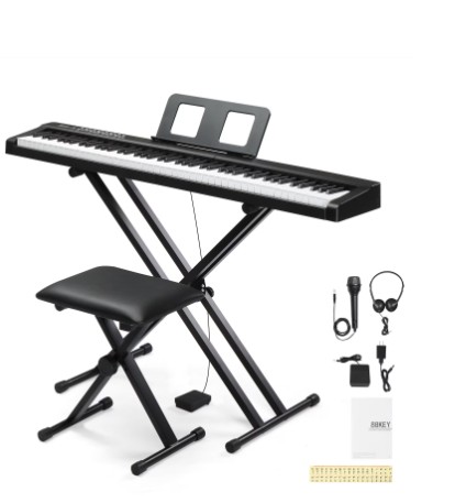 Ktaxon Digital Piano 88-Key Semi-Weighted Action, Electronic Keyboard Set with X Stand, Bench, 3-Pedal Unit for Beginners, Black