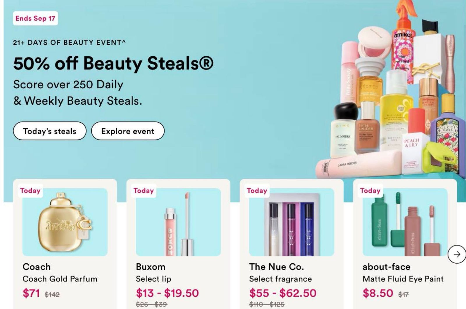 Ulta 21 days of beauty event! 50% off Beauty steals!!
