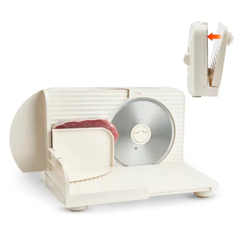 VEVOR – Meat Slicer, 6.7″ Foldable Electric Cutter with Dual Security Lock, 0-0.59″ Adjustable Thickness, Easy to Clean – Beige