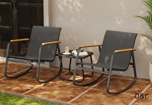 3-Piece Outdoor Rocking Patio Set with Solid Wood Armrests & Coffee Table