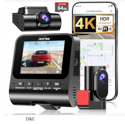 (NEW) JZONES 4K Dash Cam Front and Rear w/64GB Card
