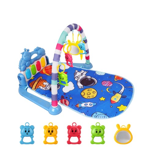 Baby Play Mat Baby Gym,Funny Play Piano Tummy Time Mat Baby Mat with 5 Infant Sensory Baby Toys, Music and Lights Boy & Girl Gifts for Newborn Baby 0-12 Months,Blue