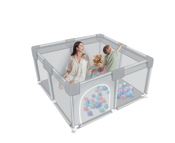 Baby Playpen, HDJ 50*50 inch Baby Play Yard with Soft Breathable Mesh and Anti-Slip Base, Baby Fence Infant Playard for Boy and Girls, Gray