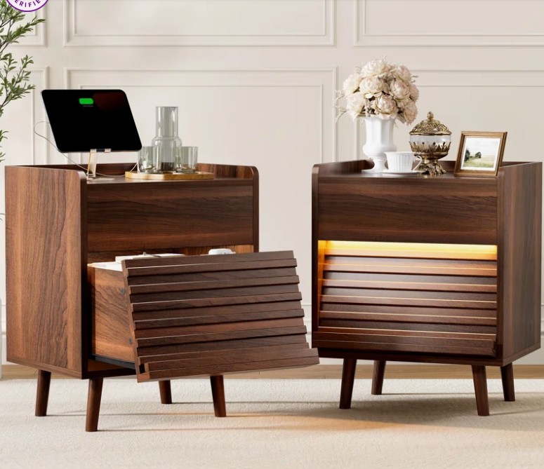 Allysyn 19.69” W 2-Drawer Nightstand with LED Lights and Power Outlets