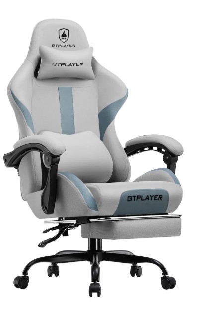 GTPlayer – Gaming Chair with Headrest, Lumbar Support, Linkage Armrests, Reclining Backrest – Gray