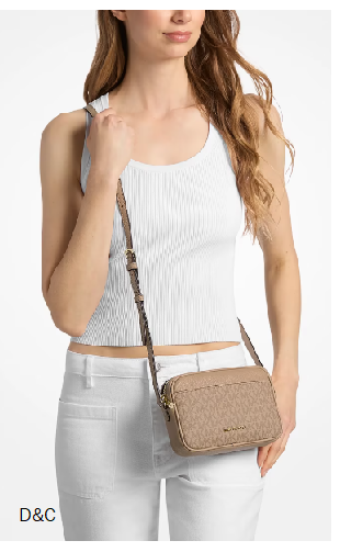 Michael Kors Outlet Jet Set Small Signature Logo Camera Crossbody Bag