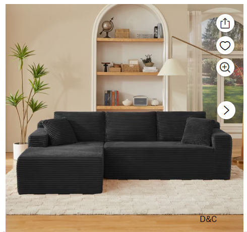Leumius 96.9″ L-Shaped Modular Sectional Sofa with Chaise,Cloud Sectional Couch with Deep Seat and Side Pockets,Comfy Corduroy Upholstered Boneless Couches for Living Room,No Assembly,Black