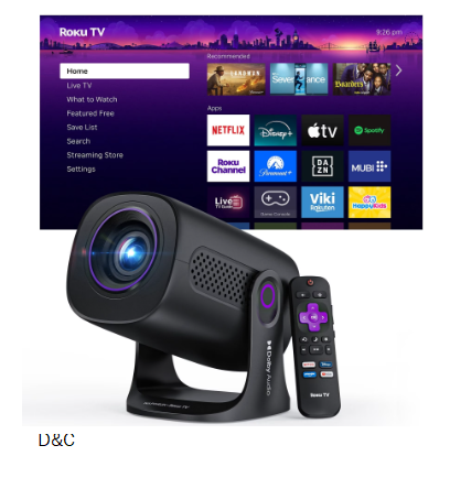 Roku TV Projector, HAPPRUN Smart Projector with Wifi and Bluetooth, Roku TV Built-in, DoIby Audio