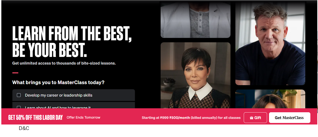 MasterClass Learn from the best, be your bestGet 50% off This Labor Day