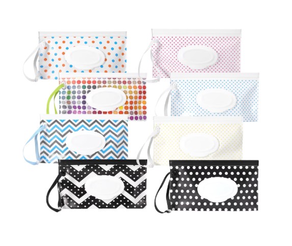Topekada 8 Pack Baby Wipe Pouch Bags, Baby Wipe Dispenser, Portable Refillable Wipe Holder, Reusable Baby Wipes Container, Wet Wipe Pouch for Home, Travel