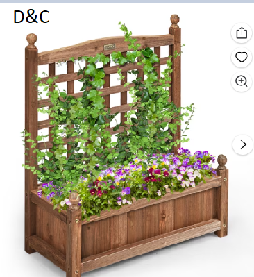 Costway Solid Wood Planter Box with Trellis Weather-Resistant Outdoor 25”x11”x30”
