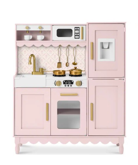 Best Choice Products – Wooden Cottage Kids Pretend Play Kitchen with 11 Accessories, Espresso Machine – Pink