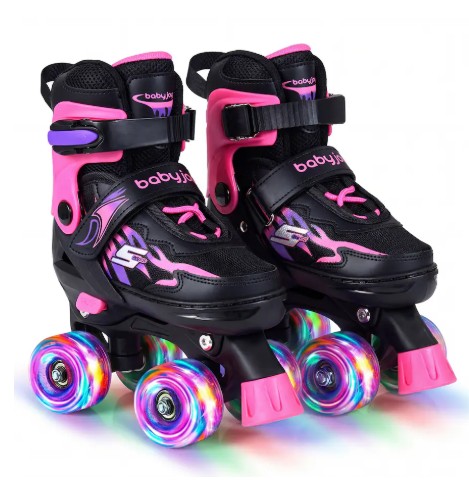 Gymax – Kids Roller Skates 4 Sizes Adjustable Quad Skates w/Light-up Wheels for Ages 5-7 – Pink