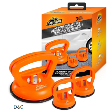 Armor All Dent Puller 3 Pack, 4.5” Powerful 55 Lb Car Dent Puller & Two 2.4” Mini 16.5 Lb Pullers, Suction Cup Paintless Dent Repair Puller, Car Dent Repair Tool, Screen, Glass, Tiles, Objects Moving