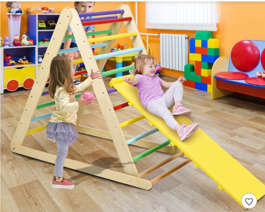 Costway Foldable Wooden Climbing Triangle Indoor Climber w/Ladder for Baby Toddler
