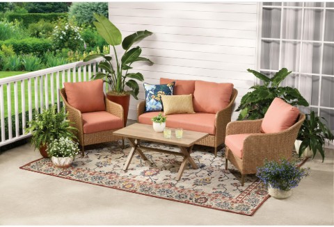 Mainstays Chelsea 4-Piece Outdoor Patio Deep Seating Set with Terracotta Cushions