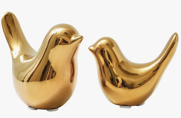 Gold Home Decor Small Birds Statues Modern Style Decorative Ornaments for Living Room Decor, Bedroom, Office Desktop, Cabinets (2Pcs Gold Birds)