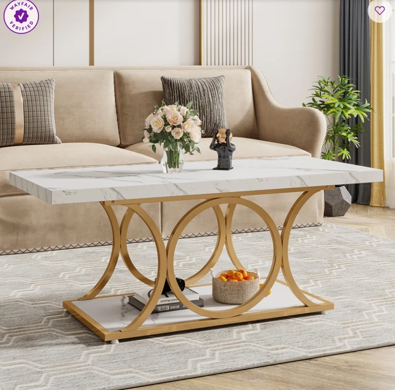 Mattheu Rectangle Faux Marble Coffee Table with Storage