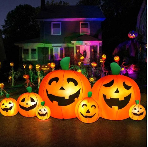 Yexmas 8 FT Halloween Inflatables Pumpkin,7 Pumpkins Halloween Outdoor Decoration with Built-in LED Lights,Halloween Blow Ups for Yard, Lawn, Garden Decor