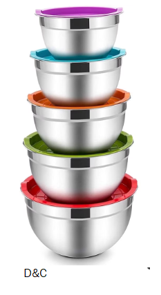 Mixing Bowls with Lids Set of 5, Vesteel Stainless Steel Mixing Bowls Metal Nesting Salad Bowls, Size 4.5, 3, 1.5, 1, 0.7 QT Great for Cooking, Baking, Serving – Multi-Color