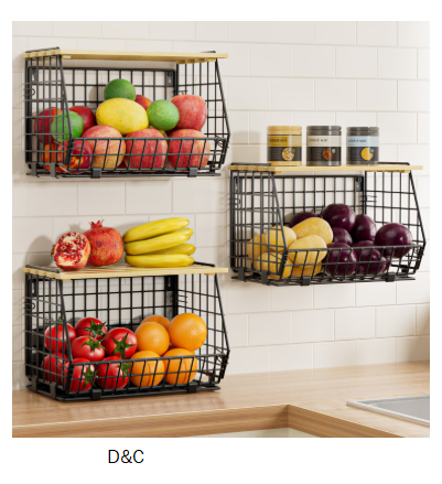 TINANA Stackable Fruit Baskets with Lid, 3 Pack Hanging Wire Fruit Basket for Kitchen Counter, Pantry Organizer for Fruits, Potatoes, Onions, Black