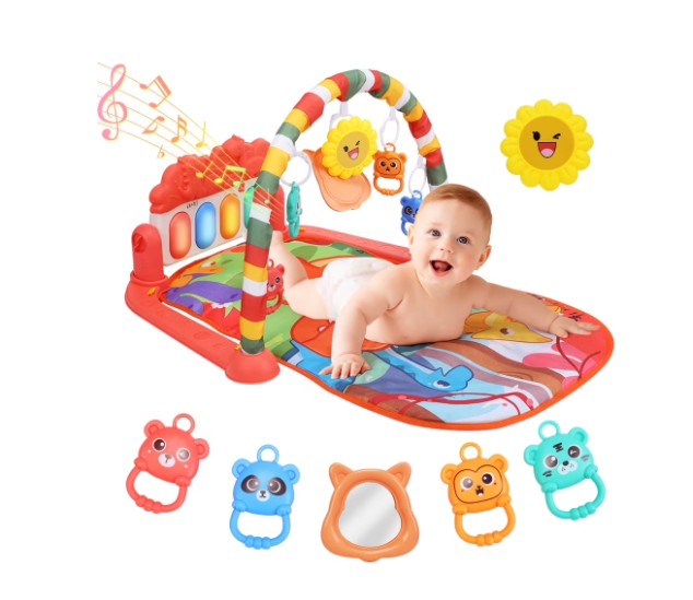 JoyStone Baby Gym Play Mat, Tummy Time Mat with Music, Lights Piano Activity Gym, Newborn Gift for 0-12 Months
