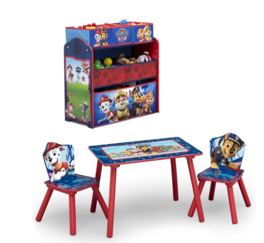 Paw Patrol 4-Piece Toddler Playroom Set – Includes Table, 2 Chairs & Toy Bin, Blue