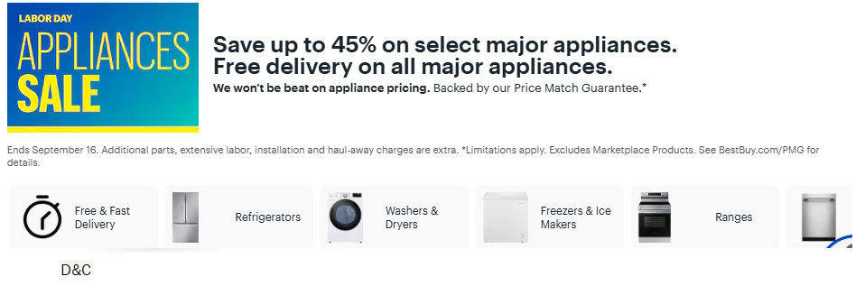 Save up to 45% on select major appliances.Free delivery on all major appliances.