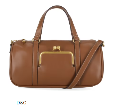 Free Assembly Women’s Faux Leather Frame Satchel Handbag, Autumn Brown