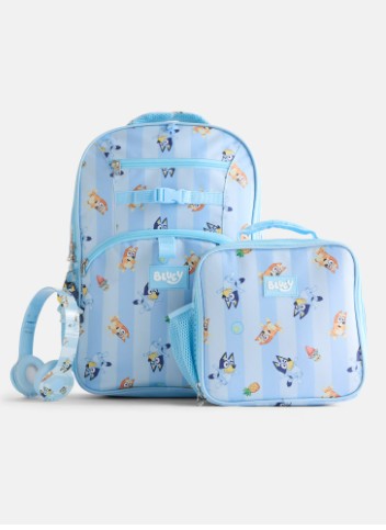 BBC Bluey Unisex Striped Sister Dance Backpack Set with Lunch Bag and Headphones, 3 Piece