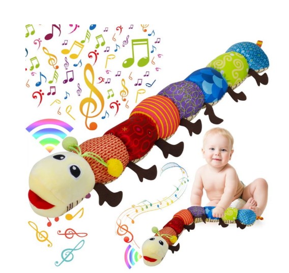 sixwipe Caterpillar Baby Musical Toy, Multicolor Infant Toy Crinkle Rattle Soft with Ruler Design, Early Learning Educational Toys with Rattles for Babies 0-3-6-12 Months