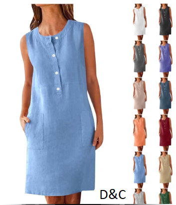 Kctiaxy Summer Dresses for Women Crew Neck Sleeveless Tank Dress