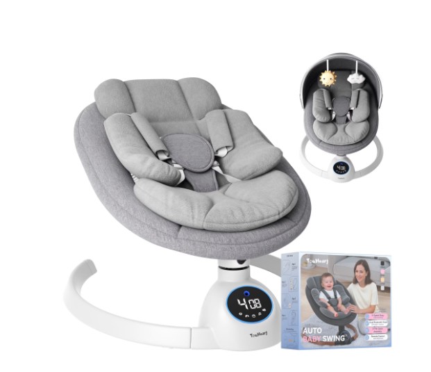 TouHeart Baby Swing, Electric Infant Rocker with Bluetooth & Remote, 5 Speeds, 10 Lullabies,Gray