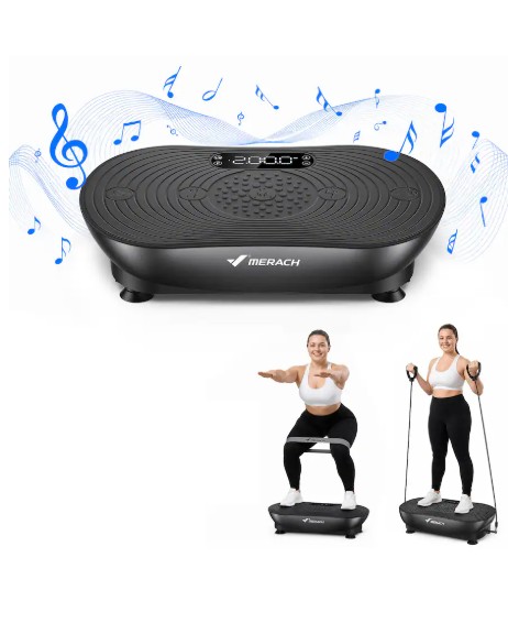 MERACH – Vibration Plate for Lymphatic Drainage Weight Loss Muscle Activation LED Touch Screen Bluetooth Plate Vibration – Black