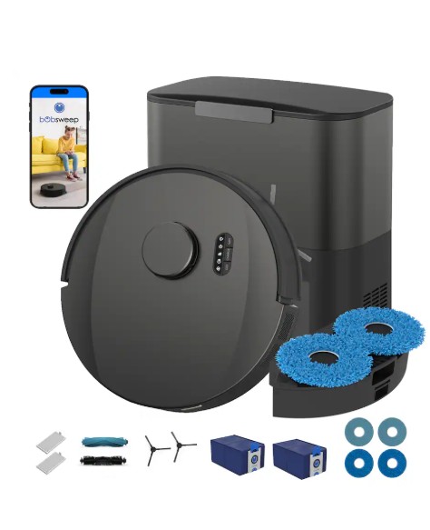 bObsweep – UltraVision Pet Self-Empty Robot Vacuum & Mop, 1.5 Gal 180-Day Dock, App & Voice Control, US Engineered – Gunmetal Stainless Steel, with DualSpin Mops