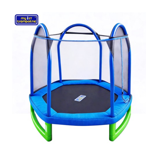 Sportspower My 1st Trampoline 7 ft Trampoline for Kids 3-10 Meets ASTM Safety Standards with Blow-Molded Legs and Padded Heavy-Duty Steel Frame, UV-Resistant Safety Enclosure & Jump Mat