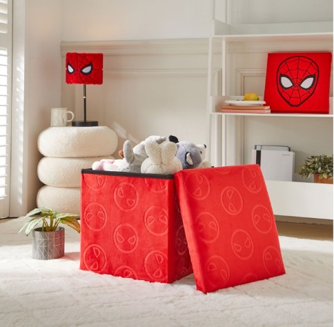 Marvel Spiderman Kids’ Embossed Storage Ottoman, Red, 15″ x 15″ x 15″