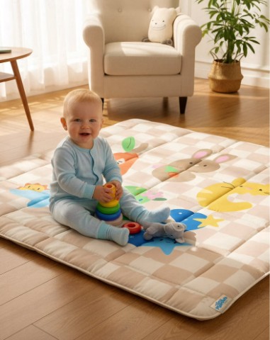 Tiny Marvels Baby Play Mat for Floor, Super Soft, Non-Slip, Fits 50×50 Playpen,Age_Group 0-5 Years (Sand Checks)