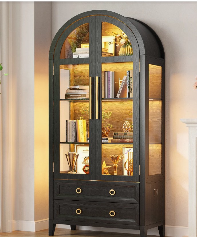 Freestanding Arch Display Cabinet with 3-Color Light Modes and Motion Sensor