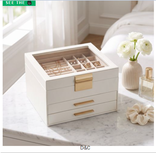 SONGMICS Jewelry Box Glass Lid 3-Layer Organizer 2 Drawers