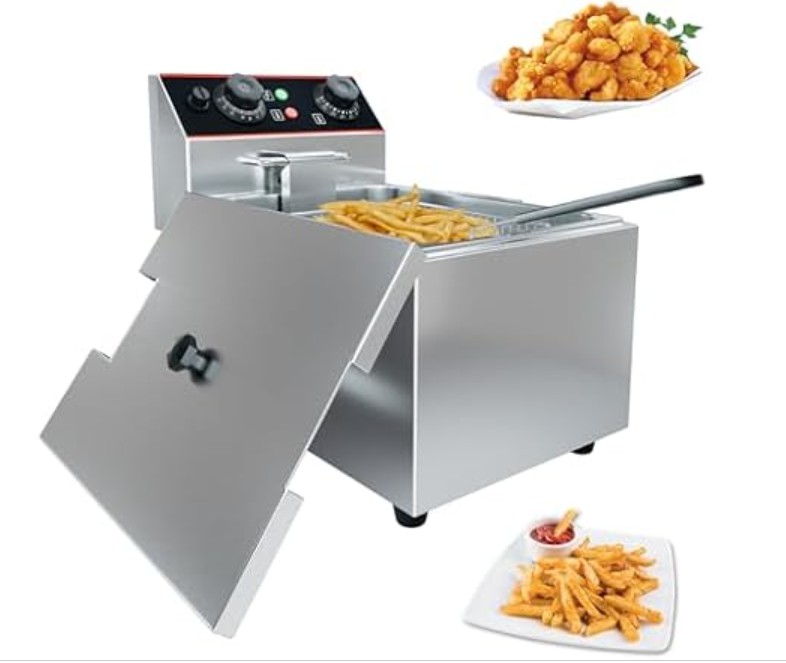 Professional Electric Deep Fryer for Home & Commercial Use – 8L Stainless Steel Single Cylinder & Screen, Detachable Basket, Adjustable Temperature Control, Removable Screen