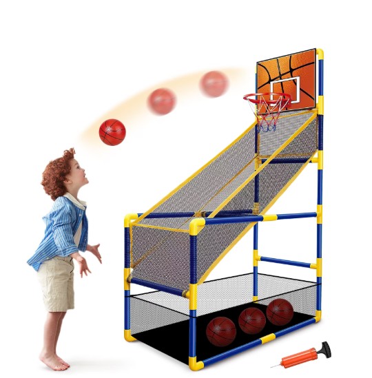 Kids Arcade Basketball Hoop with 4 Balls, Single Shot Basketball Game for Toddler,Carnival Games Sport Toys Gifts for Boys Girls Ages 3-8 Years Old Indoor Outdoor Sport Play – Easy Set Up