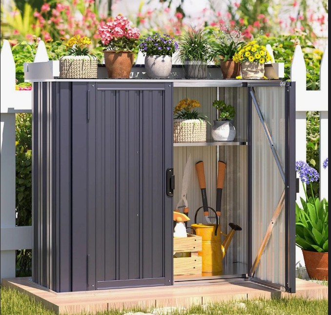 Outdoor Storage Cabinet With Adjustable Shelves And Waterproof Potting Workbench Table